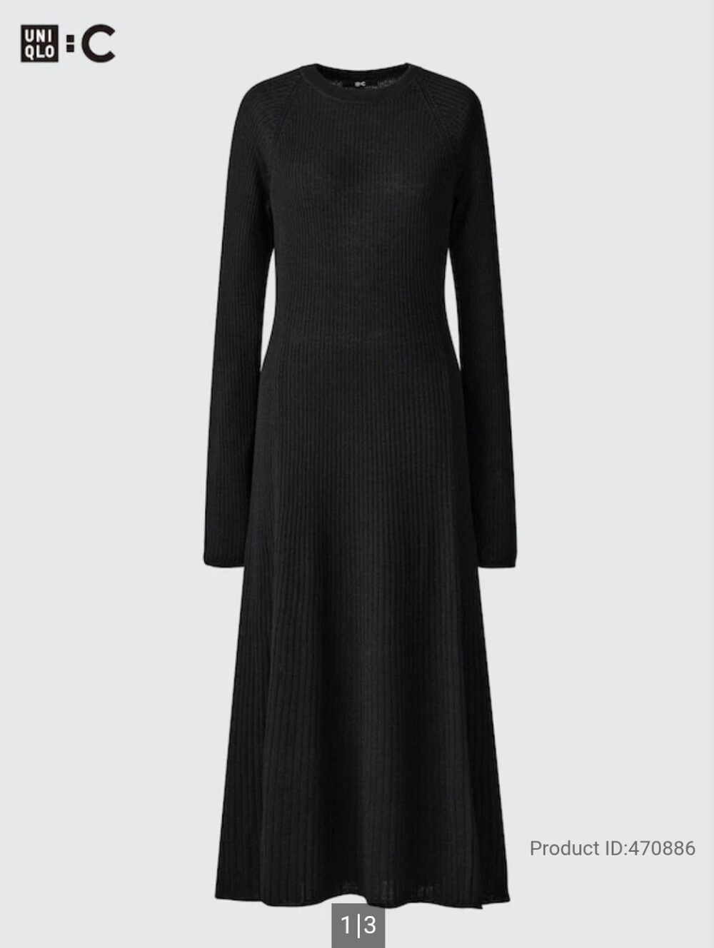 UNIQLO: C I M Merino Wool Ribbed Maxi Dress I black